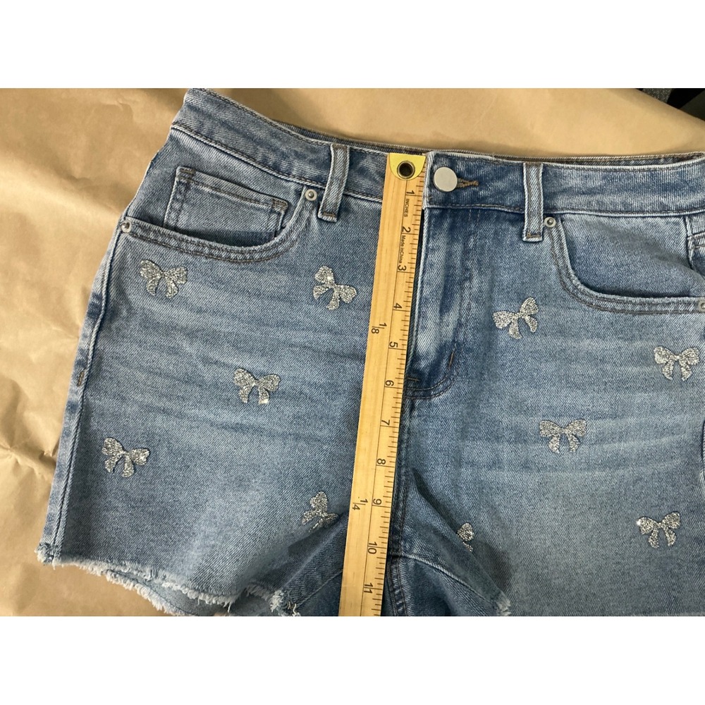 Poppy & Grace Women Glitter Bow Denim Shorts Size 26 High Rise Blue - Picture 4 of 9